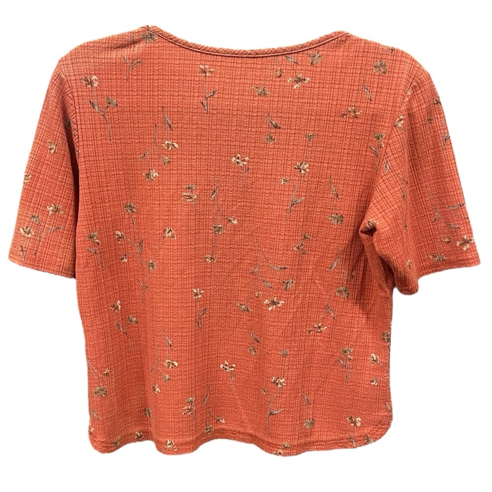 Women’s Textured Rust Floral Tee Bohemian Autumn Top Minimal Vintage Style Sz S - Picture 2 of 6